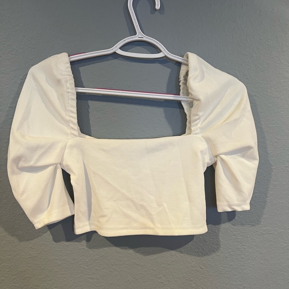 Women Puff Sleeve White Mini Top